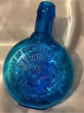 Vintage Clevenger Bros. Colbalt Blue Clayton, NJ Fire Dept Commemorative Flask